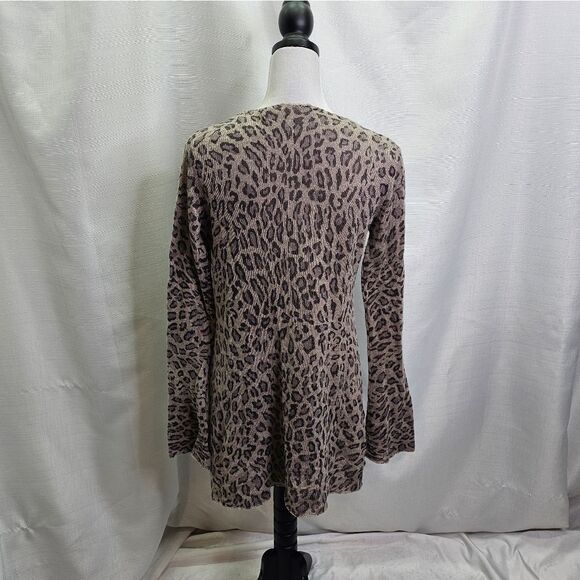 Acrobat Tan Leopard Print Silk and Cashmere Open Cardigan Size Medium - Picture 9 of 10